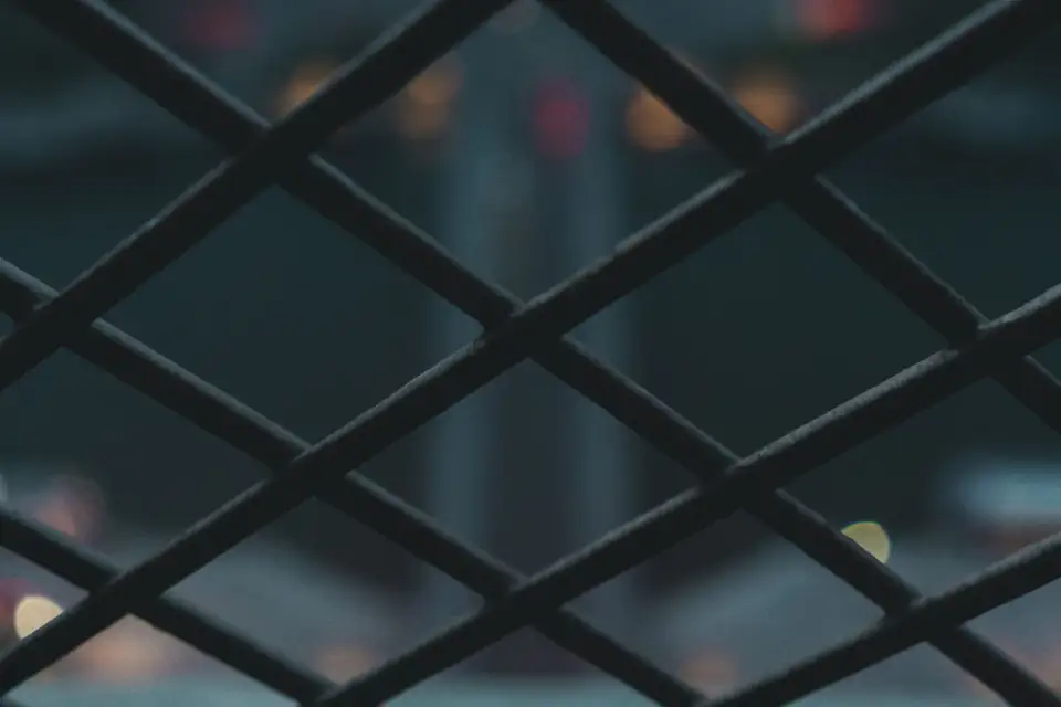 Detailed view through a residential chain-link fence